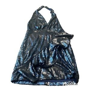 Do + Be navy blue Sequin dress with ruffle and halter top